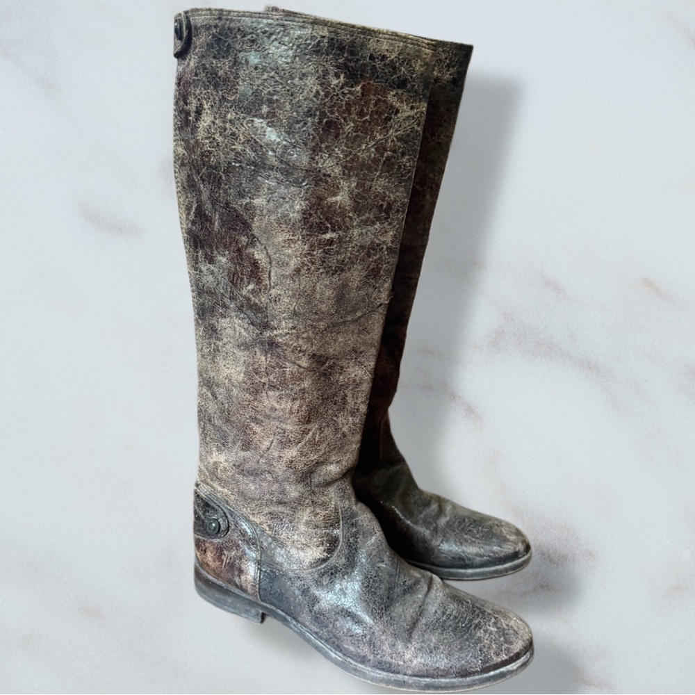 Womens Frye #76433 Crackle Distressed Brown Leather Riding Tall Boots Size 10